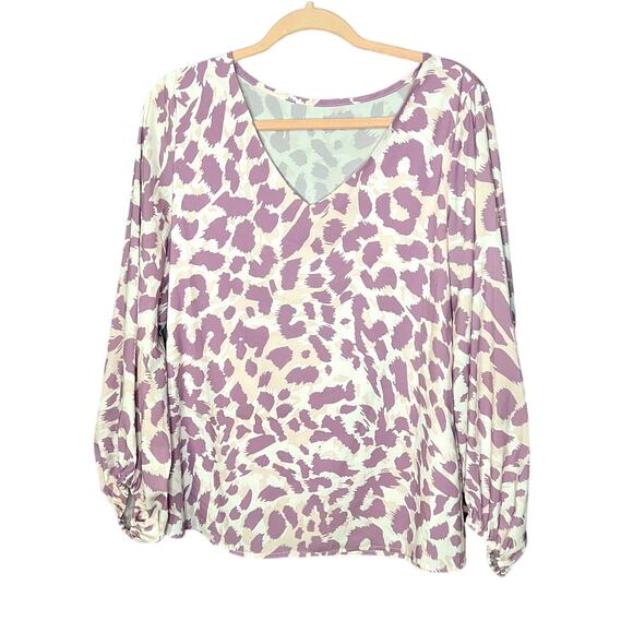 Oversized Animal Print Long Sleeve Size Small Pink Purple Delicate Blouse Girly - Picture 1 of 8